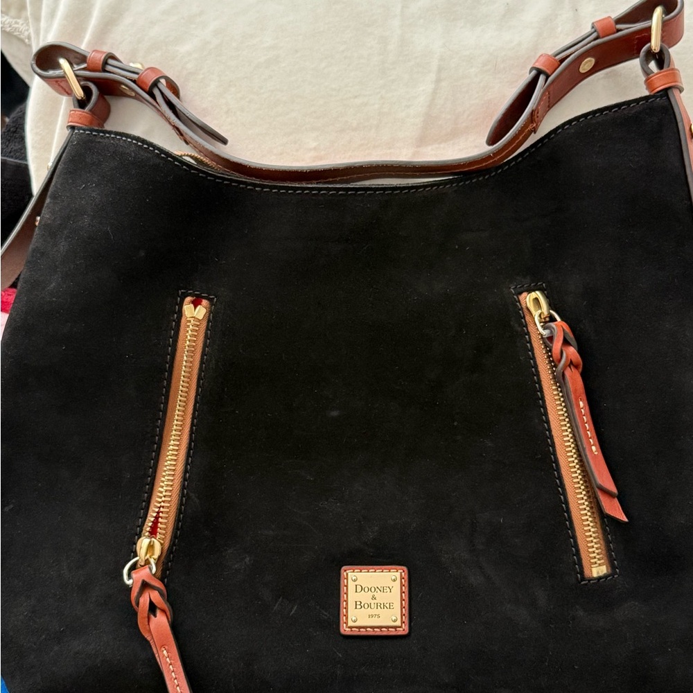 Dooney & Bourke Black and Brown Suede Shoulder Bag